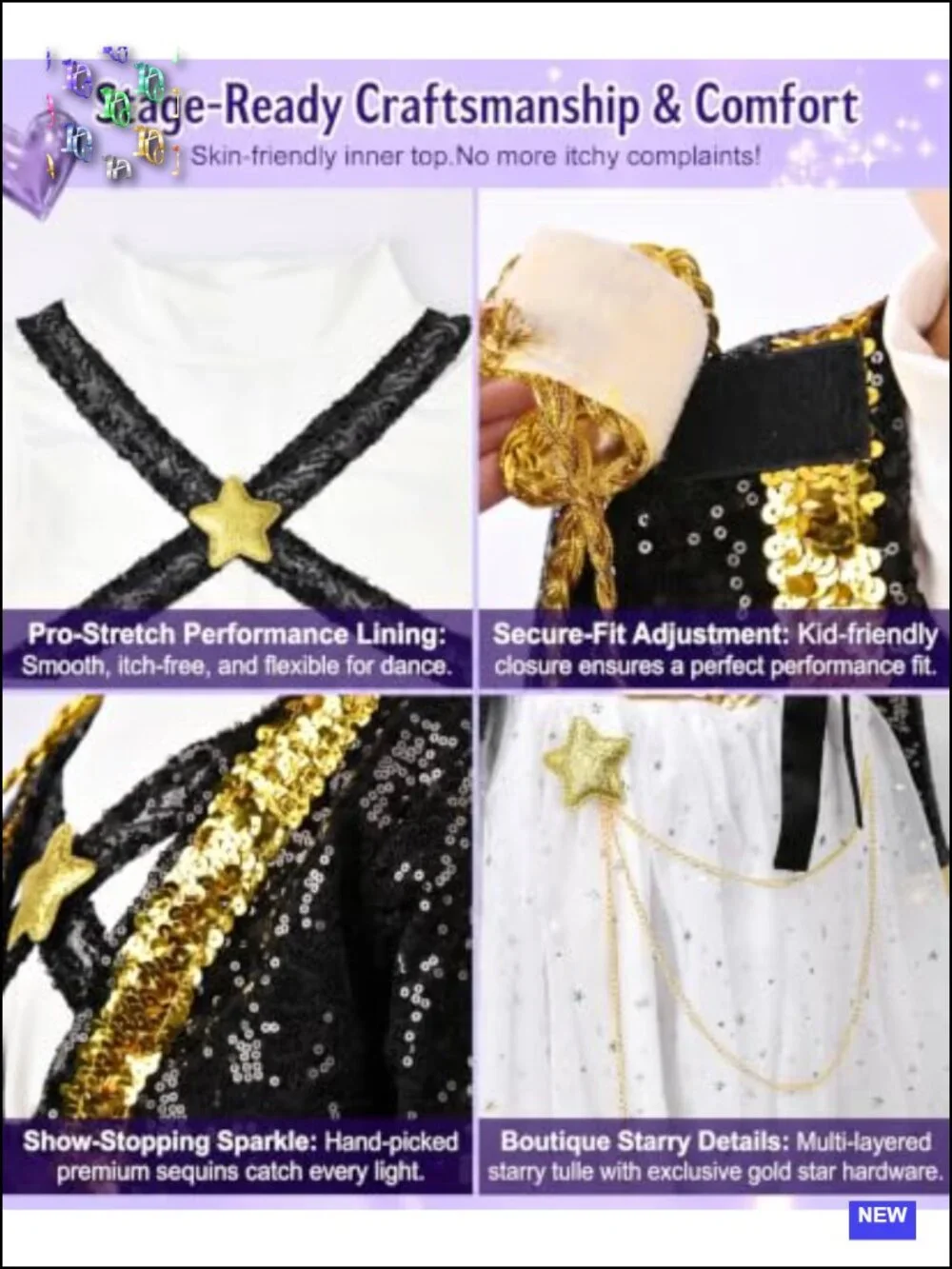 Girls Pop Singer Halloween Costume Sequin Jacket Tulle Skirt 6-Piece Set